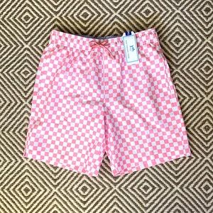 Never worn! Southern Tide Boys Checkerboard Swim Trunks in Fresco Pink